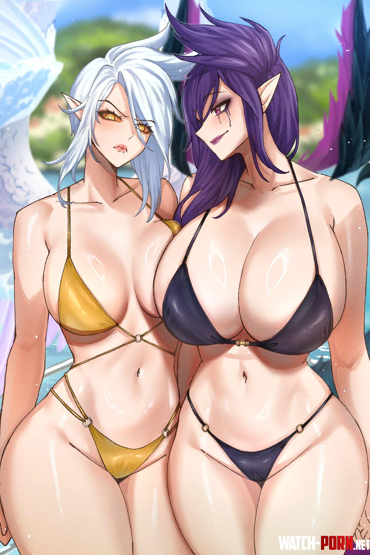 Pool party Kayle and Morgana Ryuukusnpaiart by cumqueen997
