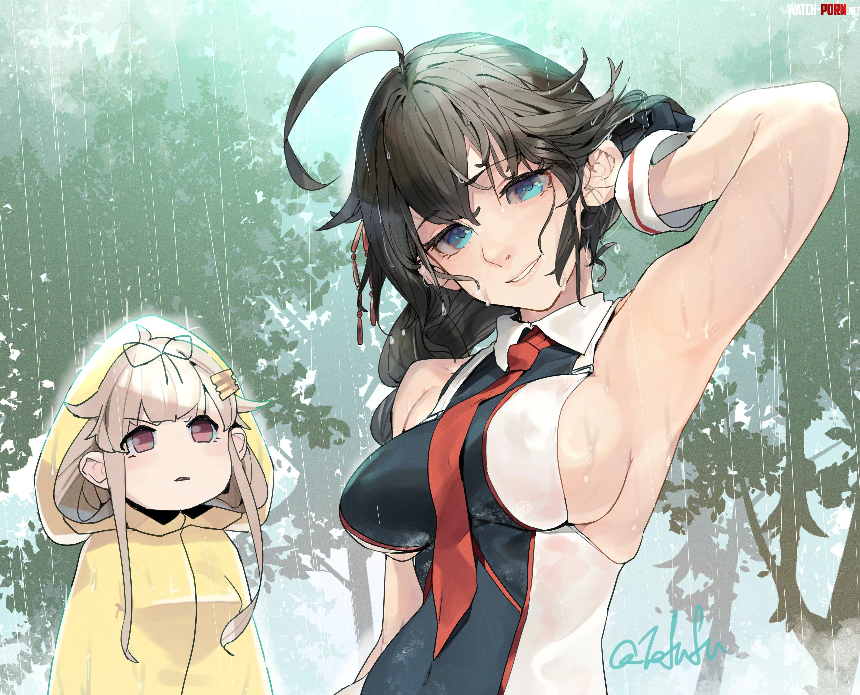 Shigures armpits in the rain fuwafuwatoufu KanColle by llamanatee