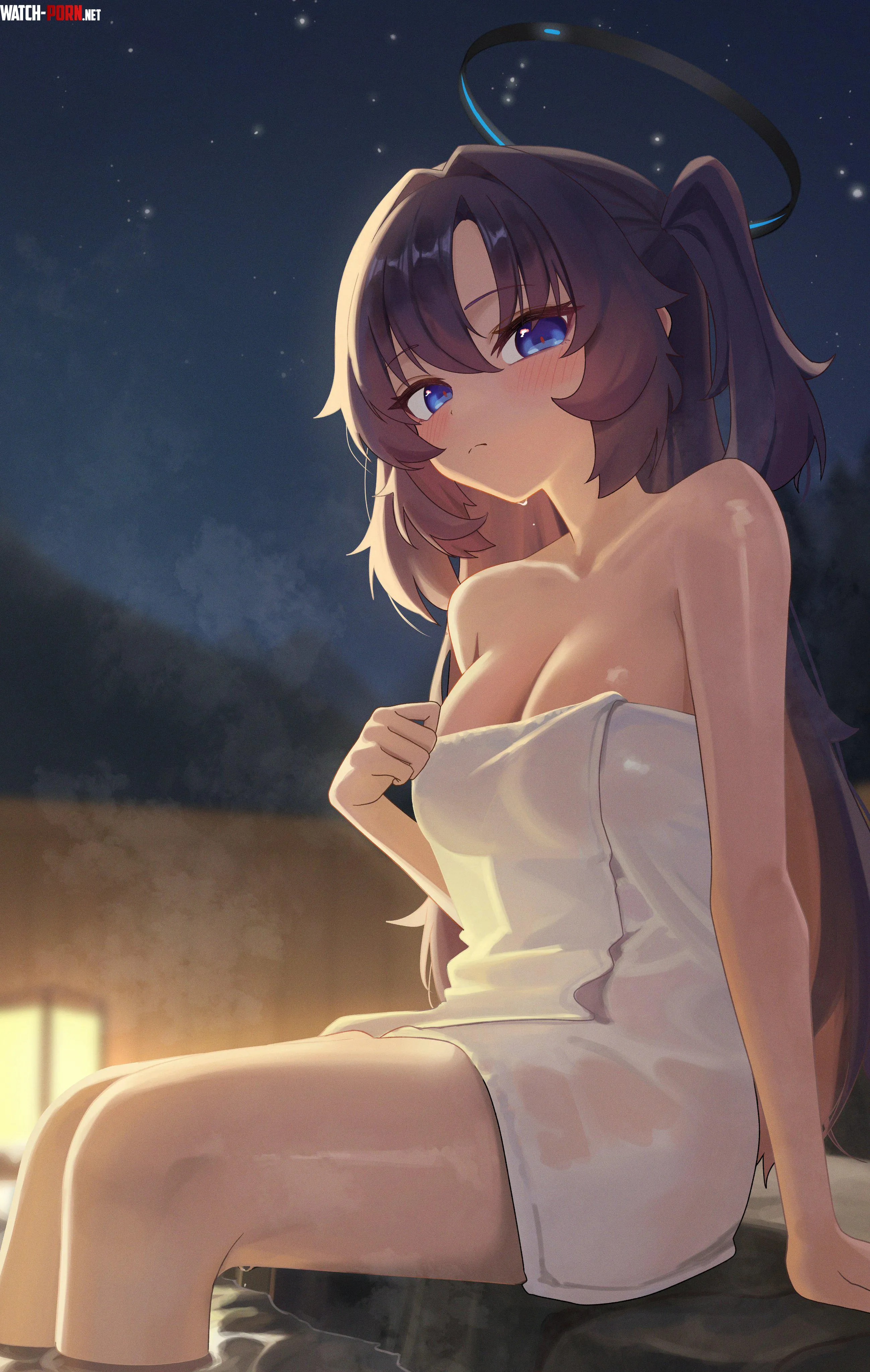 Yuuka in a hotspring at night by marxsander2016