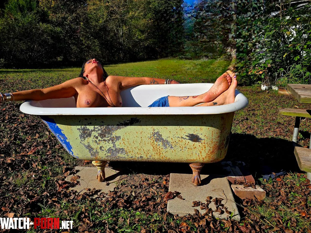 Naked Sunbathing  as a country girl grandma F56 by mommyyloveshot