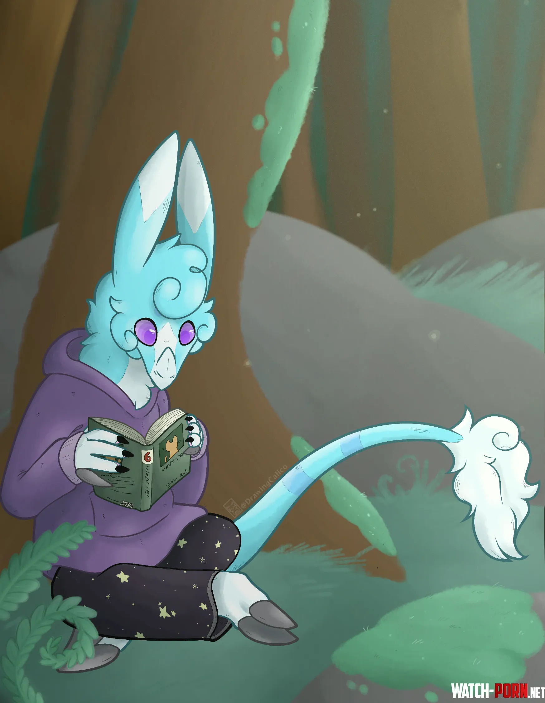 Curly doing some reading Art by me by DrawingCalico