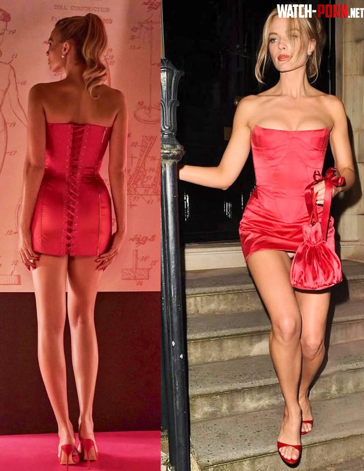 Margot Robbie in her short red dress after a long party by Roman_Shines