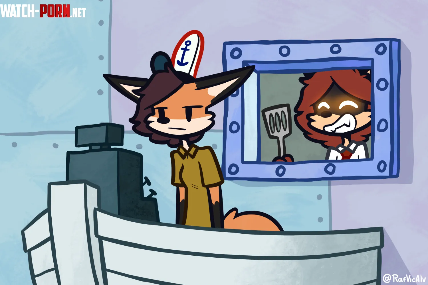 My characters at Krusty krab by me by RafVicAlv