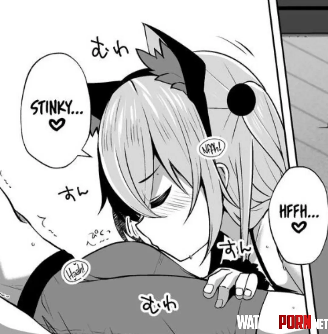 LF Mono Source Hffh Nffh Stinky Haah 1boy 1girl boxer briefs bra strap bulge cat ears closeup closed eyes face fake animal ears from side hair between eyes light hair smelling penis two side up by HentaiSource_Archive