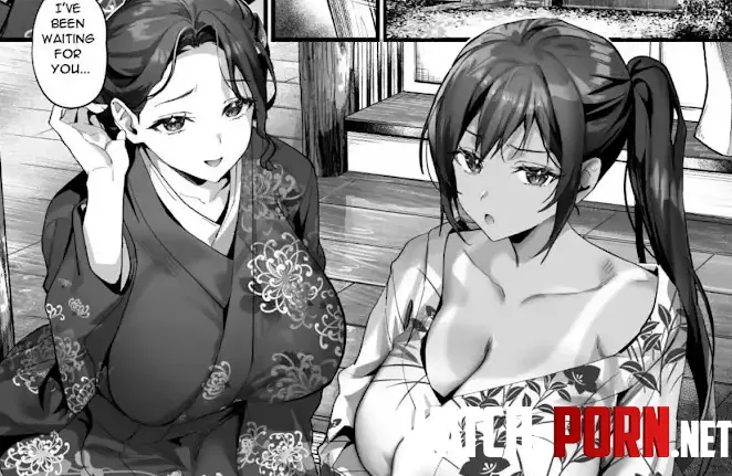 LF Mono Source Ive been waiting for you Weve been waiting for you 2girls adjusting hair black hair hair behind ear huge breasts kimono looking at viewer mature femalemilf side ponytail sitting tan tanlines by HentaiSource_Archive