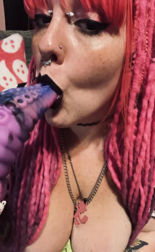 Thumbnail Playful Encounters: Smear Black Lipstick on Your Hard Cock