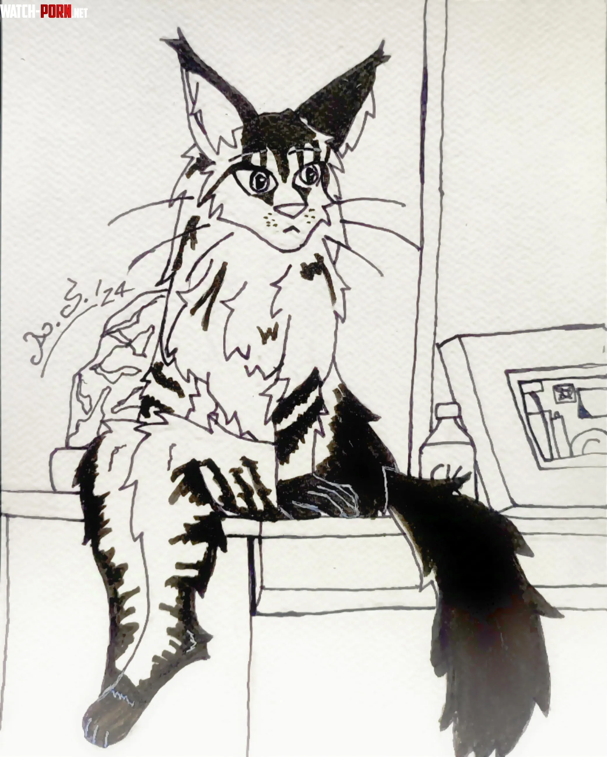 Saw a photo of a cat sitting humanlike so i redrew it  06122024 by Dalek_Sath