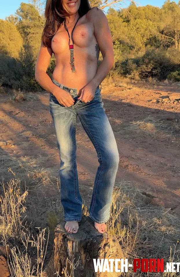 Jeans bare feet and a cool fall breeze exciting my nipples by consumedpassion