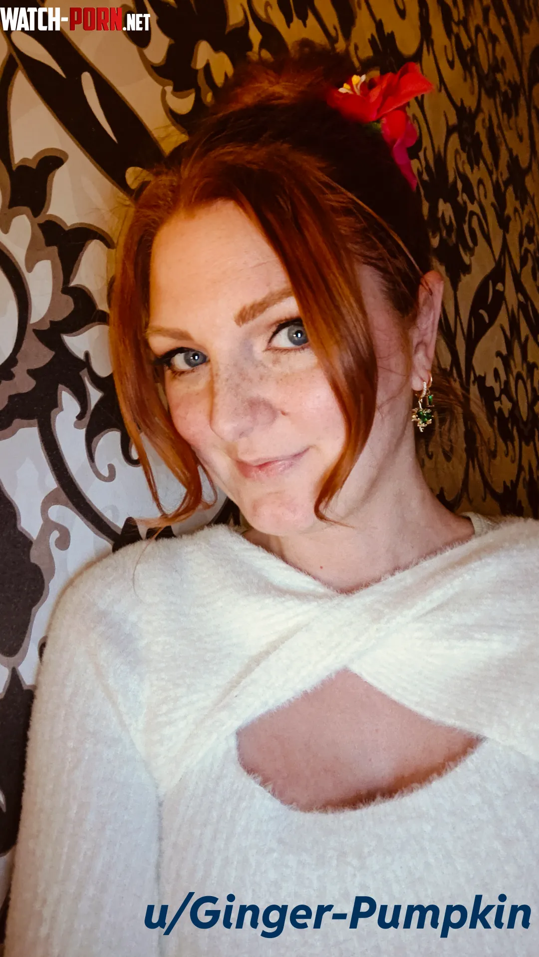 Classy Ginger in a fluffy white sweater  by Ginger-Pumpkin