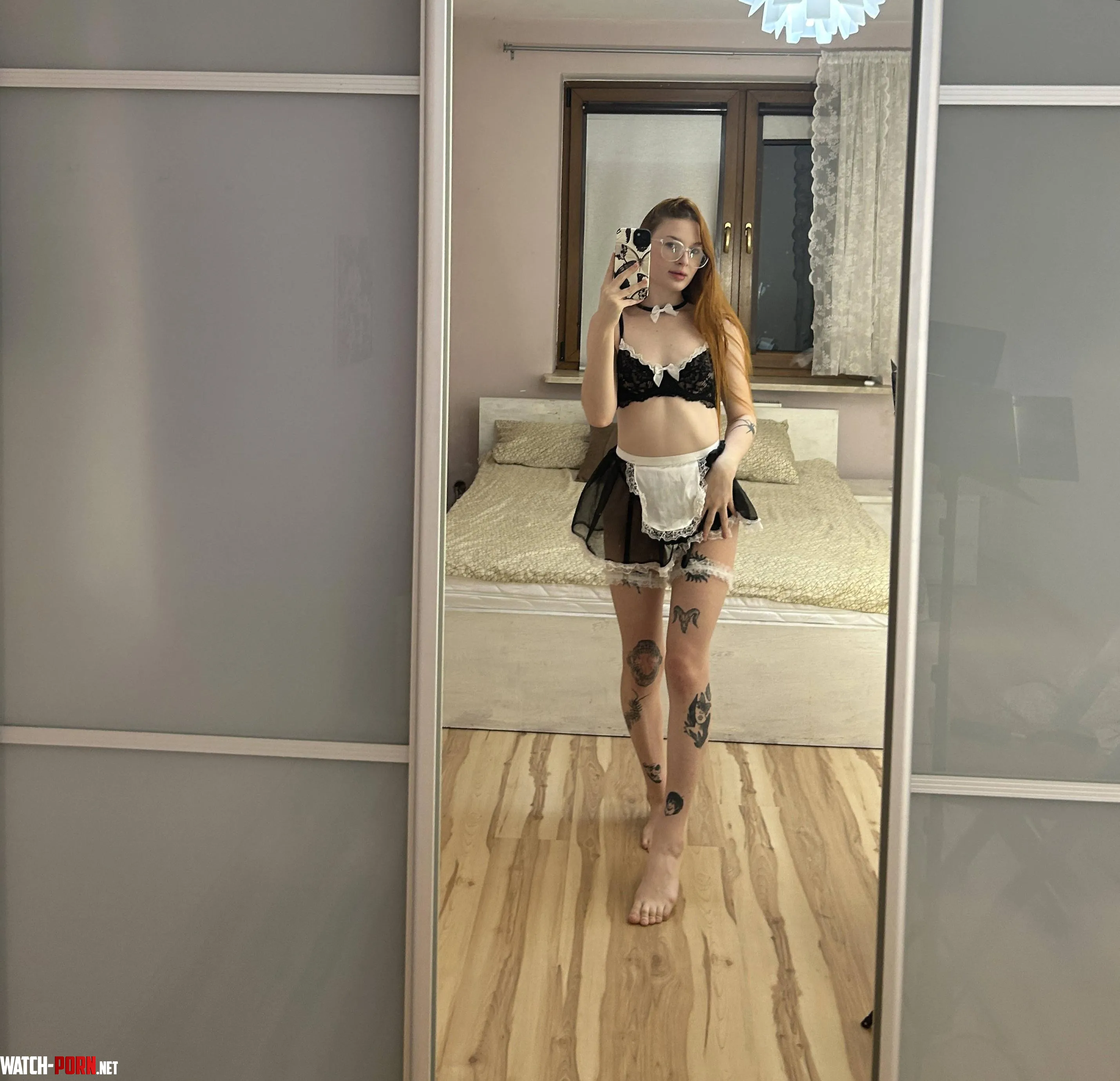 Cute selfies in the mirror in a maid outfit by galactiickiss