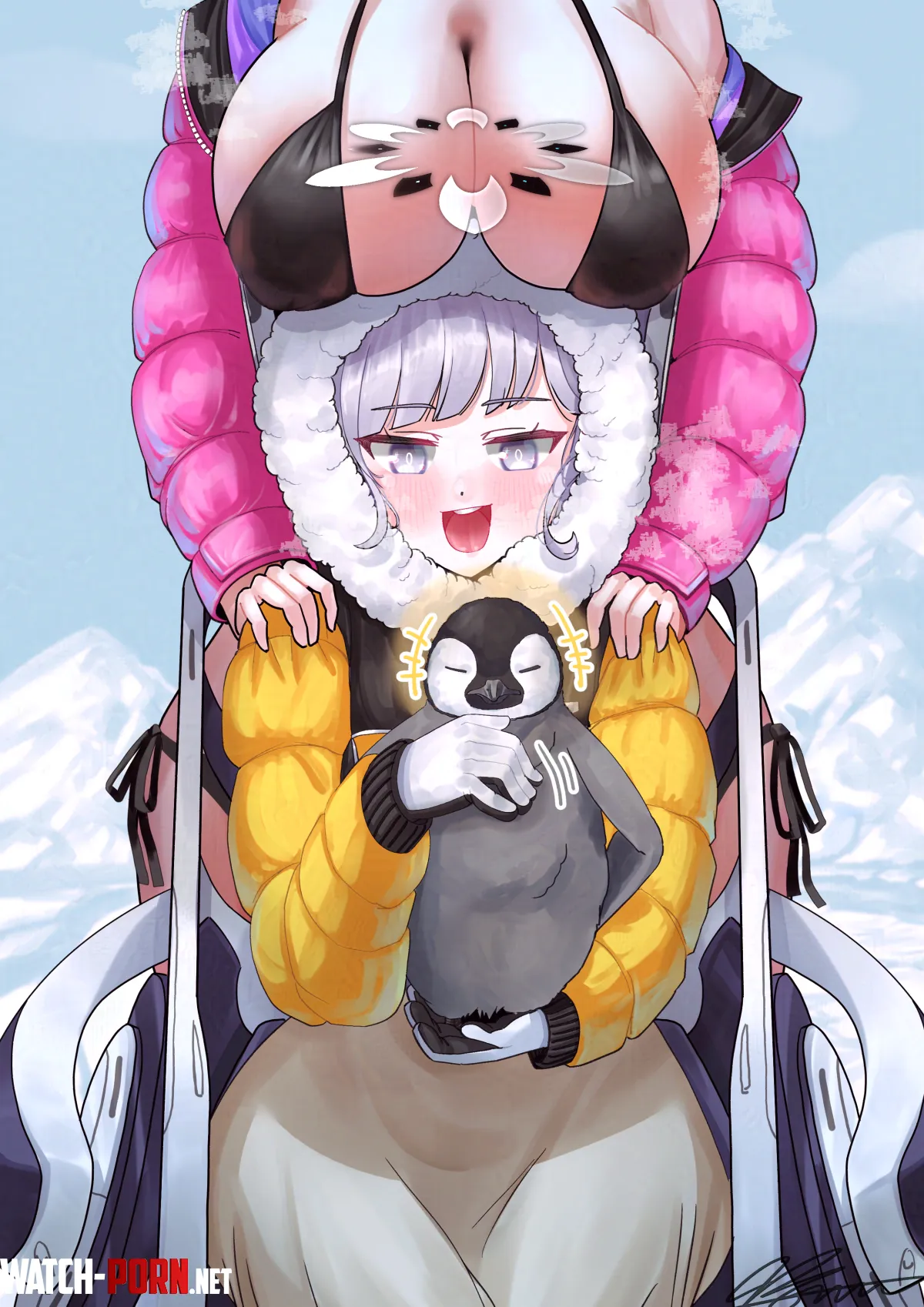 Eimi and Himari show off a penguin solharuu Blue Archive by llamanatee
