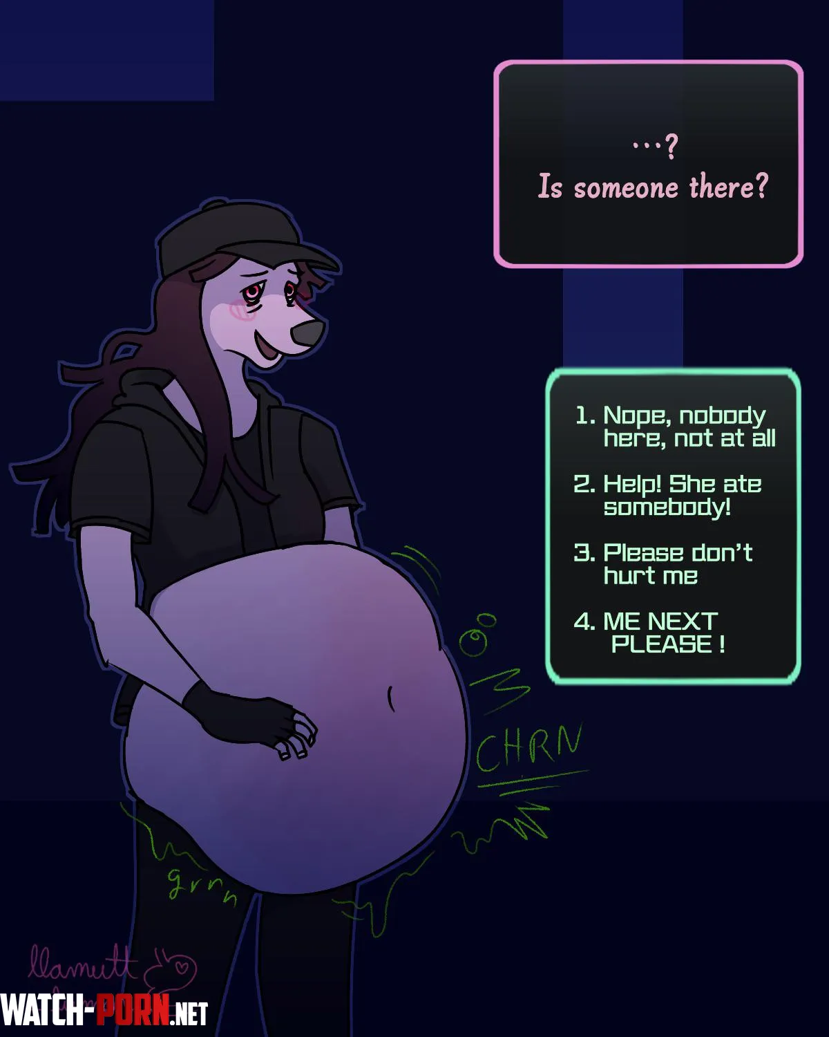 image On the prowl llamuttlumen furry female pred F implied digestion by llamutt_lumen