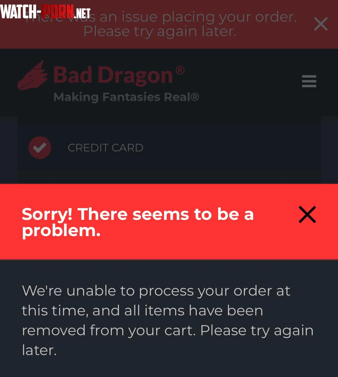 Im new to bad dragon and I keep getting this error message Idk what to do anymore Ive been at this for over an hour pls help me by starflight622