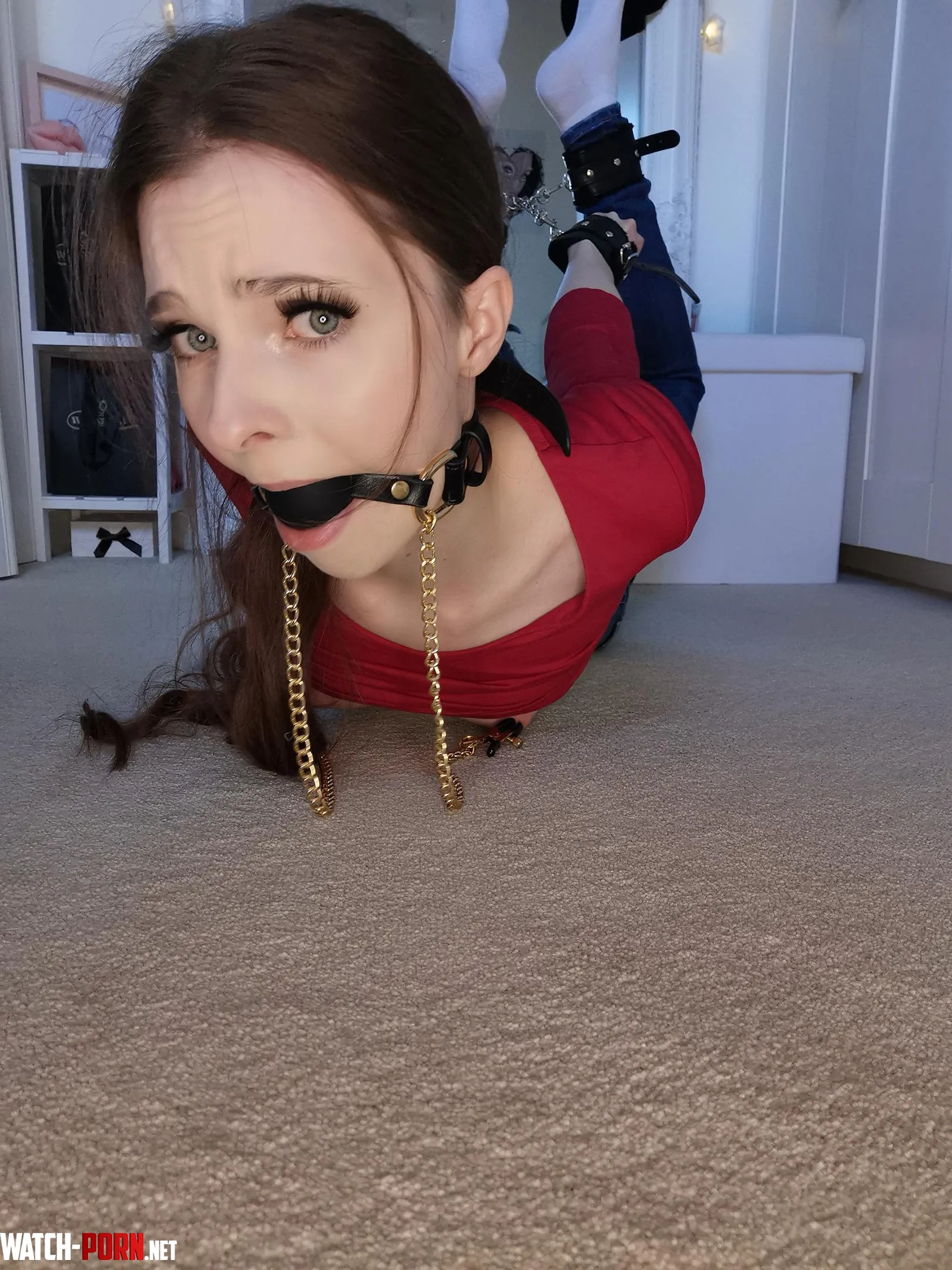 The more I struggle the more the clamps pull on my nipples F by lola__saint