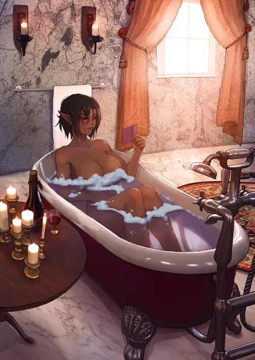 Thumbnail Luxurious Fantasy: Dark Elf Indulges in Relaxation | Sweaty_Entry5512