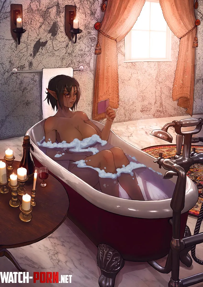 Dark Elf relaxing in a luxurious bathtub by Sweaty_Entry5512