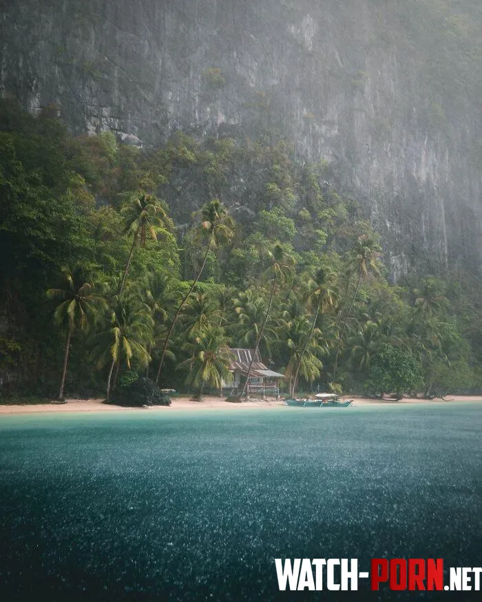Island beach in the rain  by colapepsikinnie
