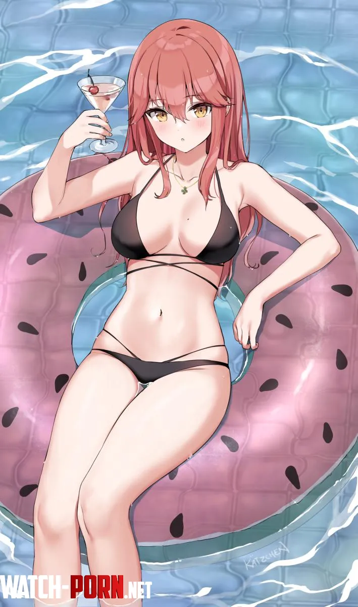 Relaxing on floatie with drink by AnimeChan39