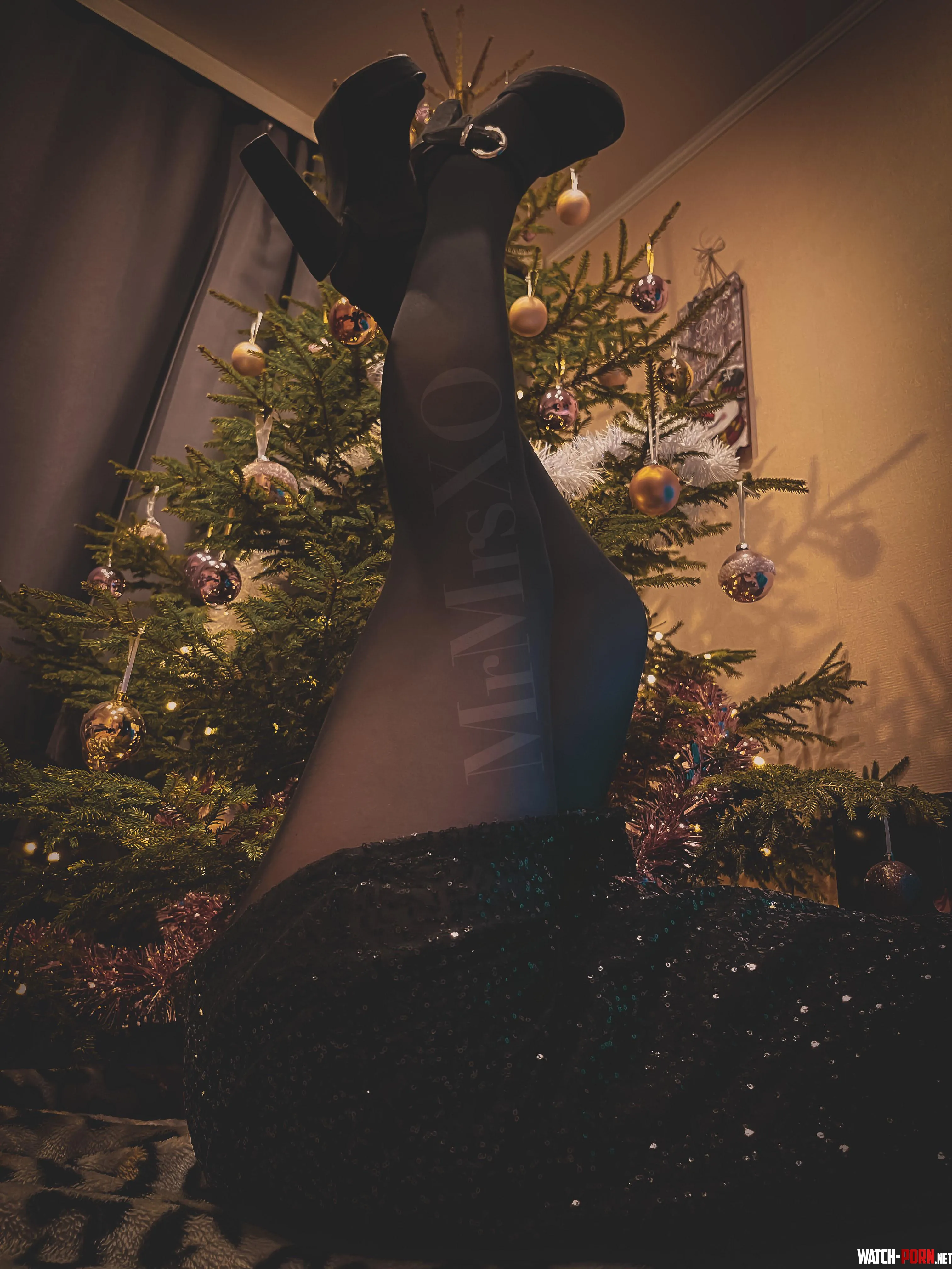 Decked out and a little naughty under the Christmas tree  Pantyhose heels and holiday feels whos ready to unwrap me first   by MrMrsXO