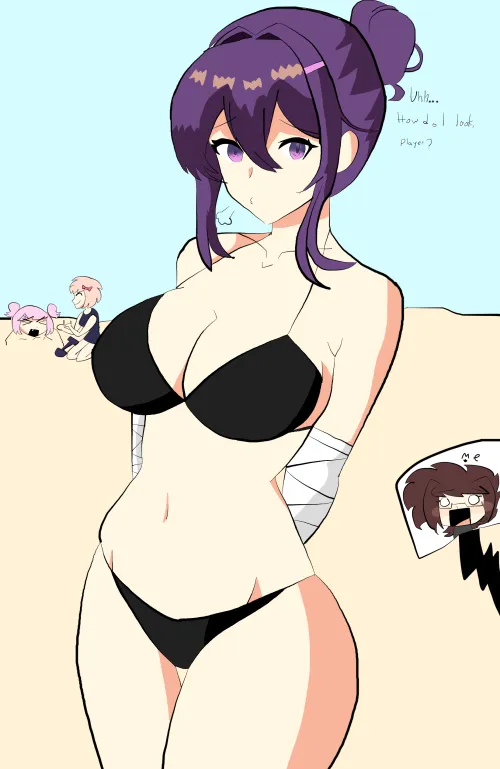 Thumbnail DDLCRule34: Yuri at the Beach by 1mn0tn1ko