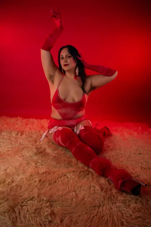 Thumbnail Sultry Style: Red Sheer Lingerie with Hairy Pits by magicalravegirl