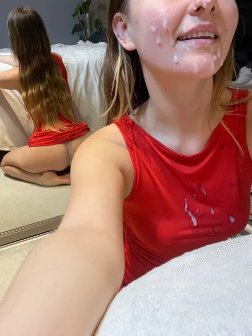 Thumbnail Redefining Fashion: Pretty in a Cum Covered Red Dress by LottieBlooms