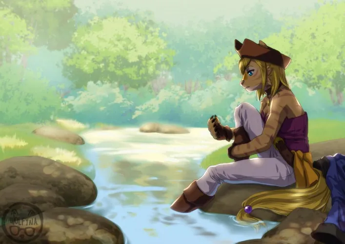 Thumbnail Best Place to Sit Alone with Your Thoughts by the River Art by wolfyna88 - Furry