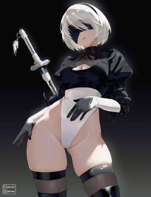 Thumbnail Seductive Illustration: 2B Thighs in NieR Automata by Silent_Steak_9540