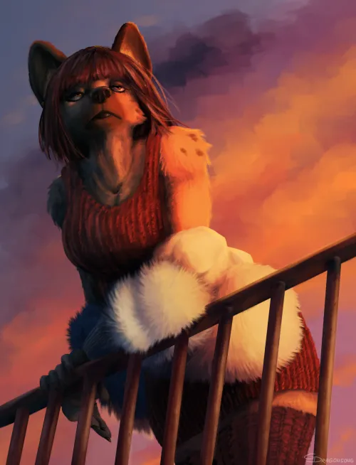 Thumbnail GawainDragonsong Showcases 'Hyena Sunset' Art in Furry Domain