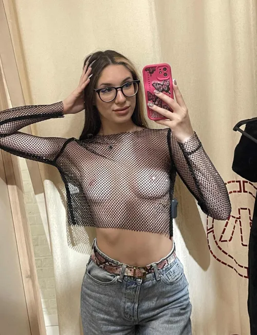 Thumbnail Fishnet Selfie: Selfie Wearing My First Fishnet Top by RoseeWood | MirrorSelfie Category