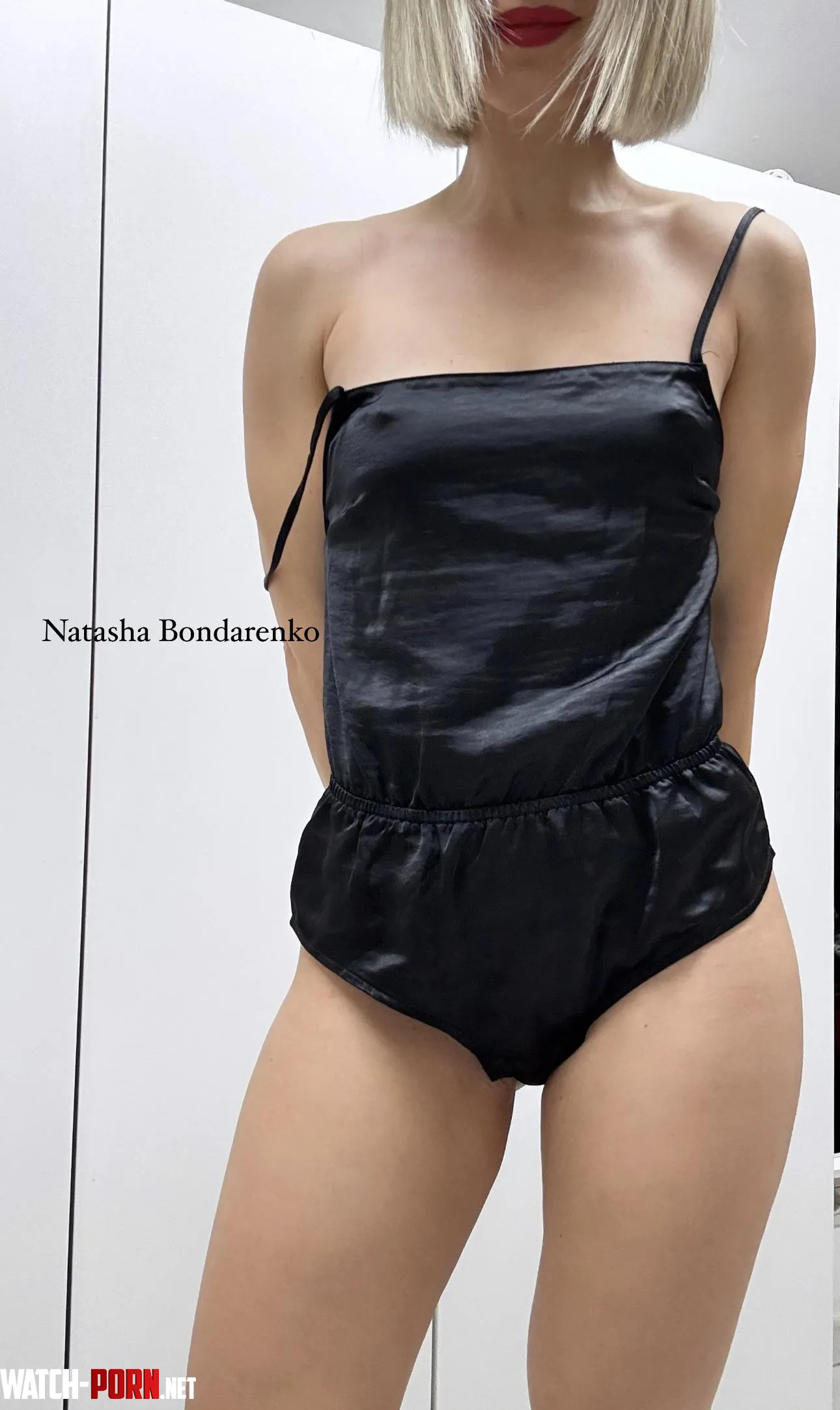 Black satin bodysuit by NatyBond_OF