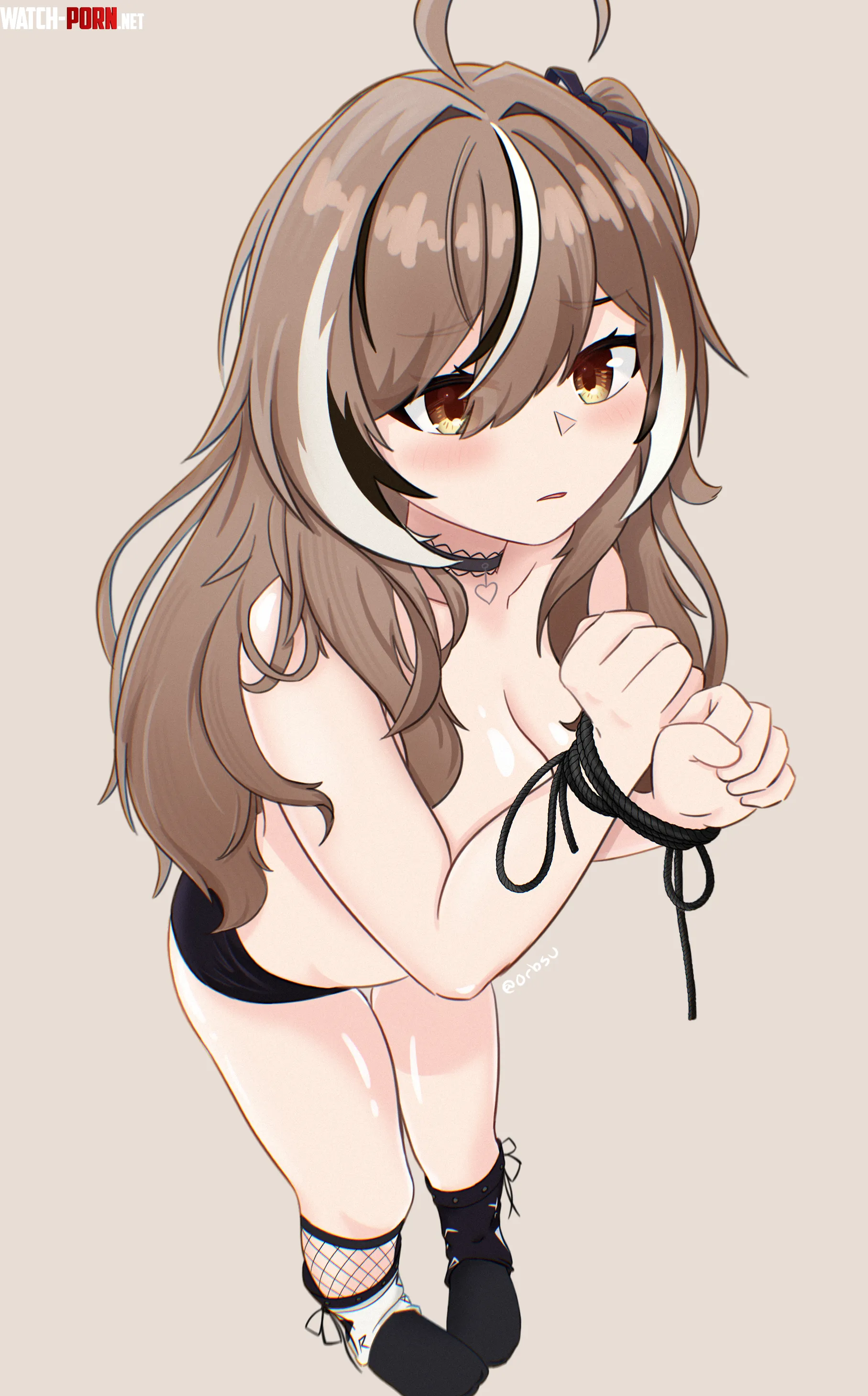 Mumei tied up for her hoomans by OrbDood