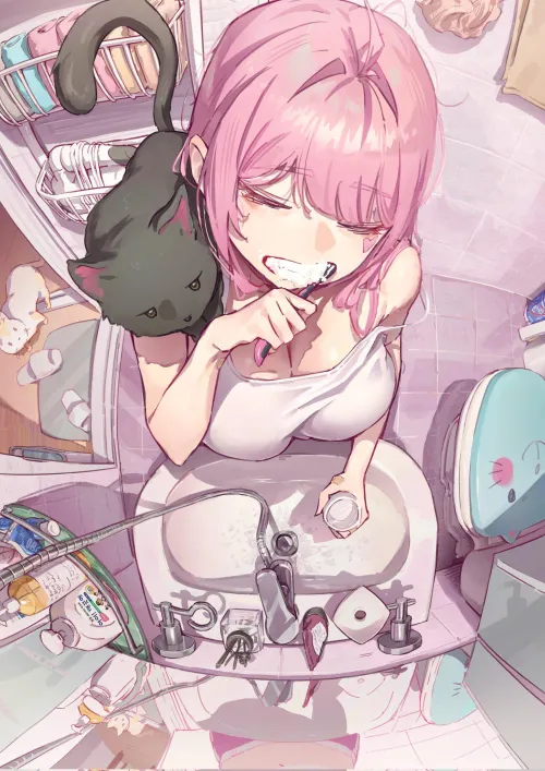 Thumbnail Ecchi Artist marxsander2016 Captures Tooth-Brushing Beauty