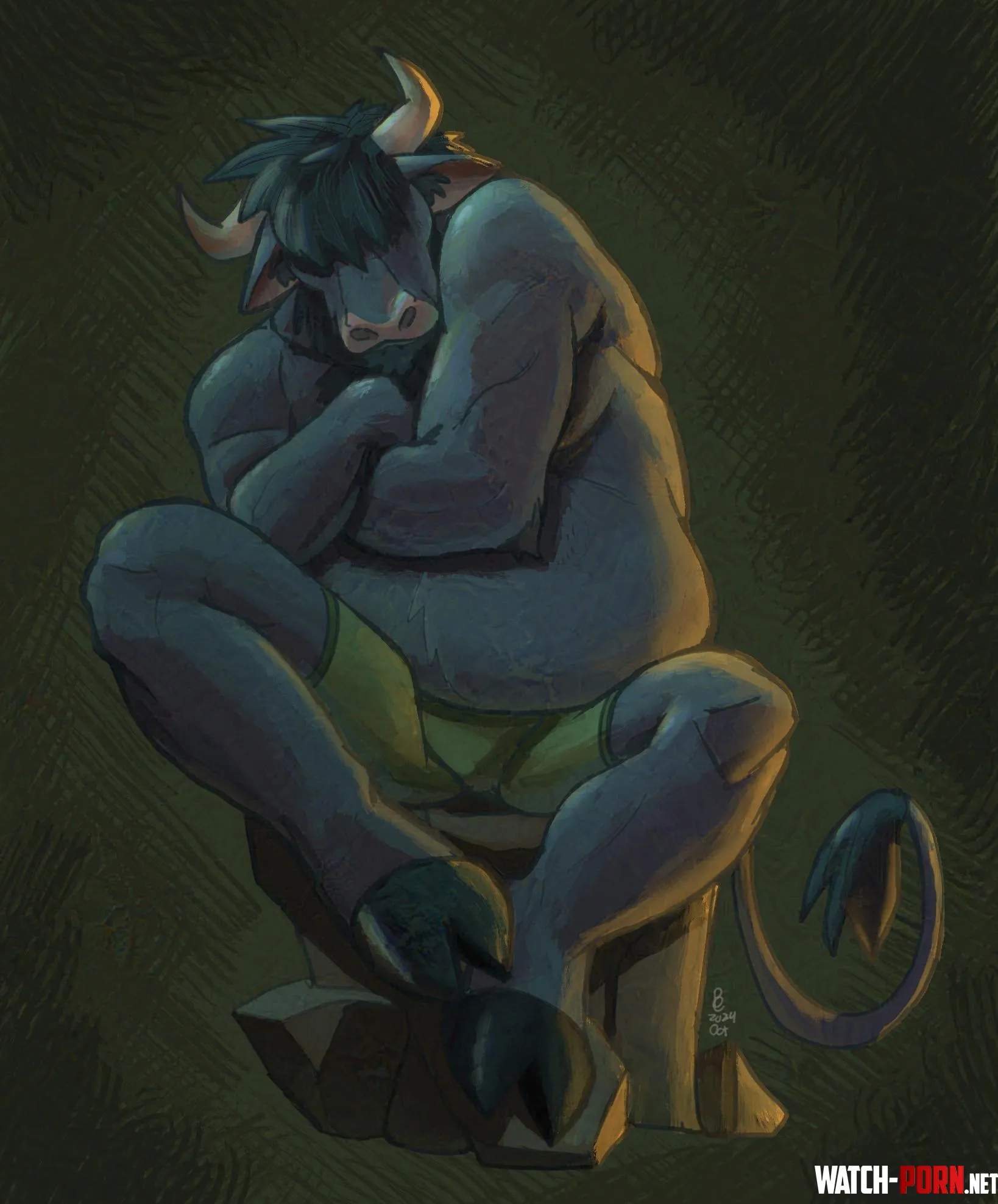An oc painting referencing Minotaur Sculpture by Katherina Pilnikova by pdqsketch