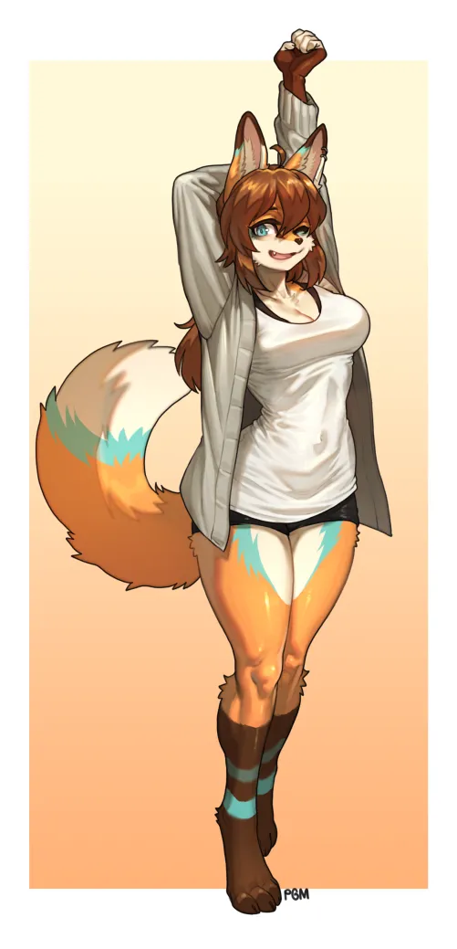 Thumbnail Foxxos Morning Stretch Art by Schewiener: A Furry Masterpiece