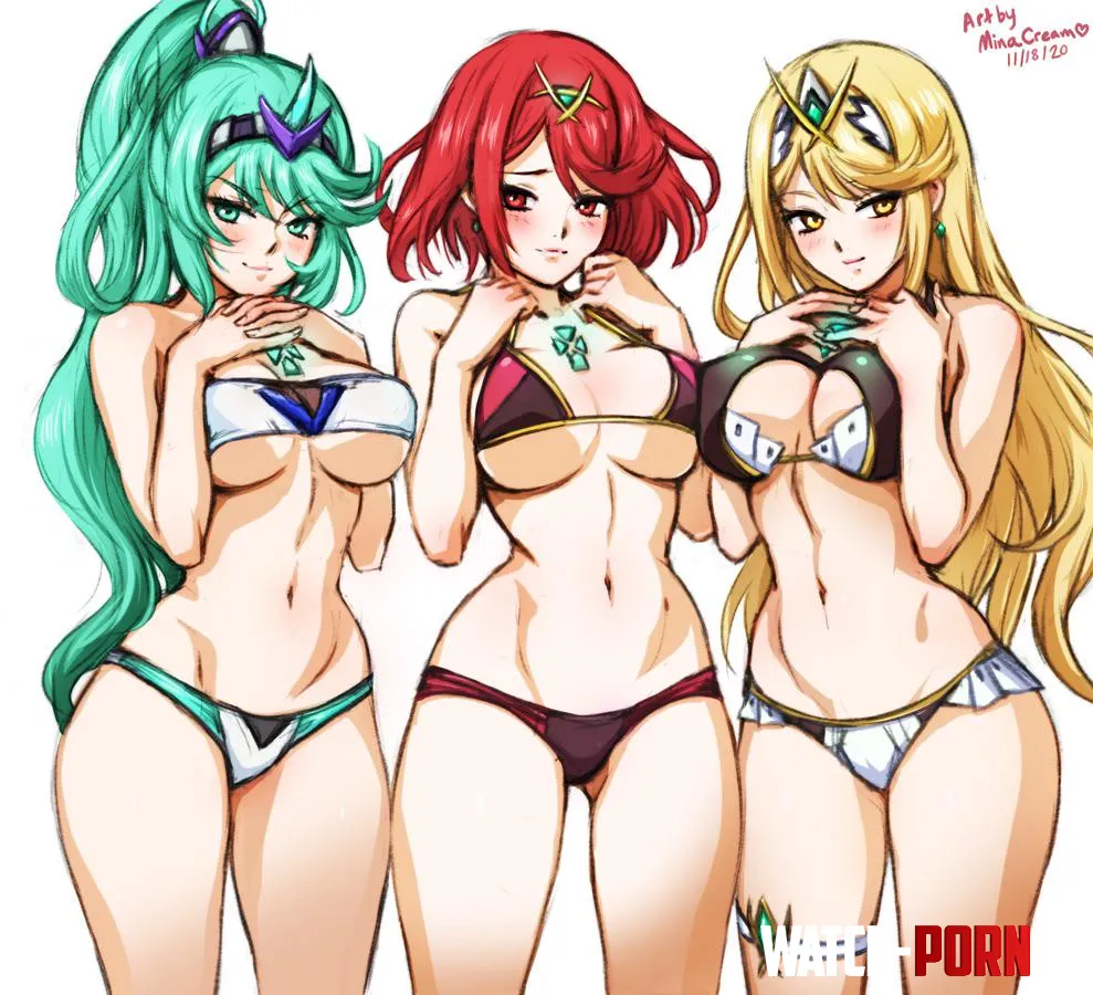 Beach ready Aegis girls Mina Cream Xenoblade Chronicles 2 by SpitefulCrow1701