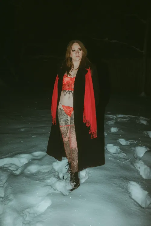 Thumbnail Glamorous Red Lingerie for a Snow Shoot - Embrace Elegance in Lingerie
