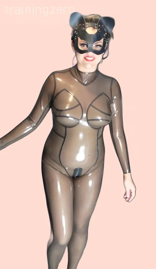 Thumbnail Seductive Style: Smoky Black Translucent Catsuit with Miss_Raven_Zero