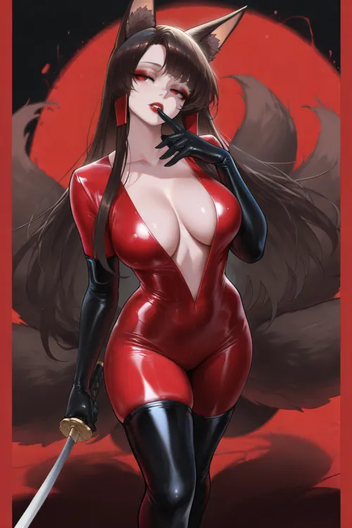 Thumbnail Akagi in Red Latex Azur Lane by Retyrikion | Category: Anime Bodysuits