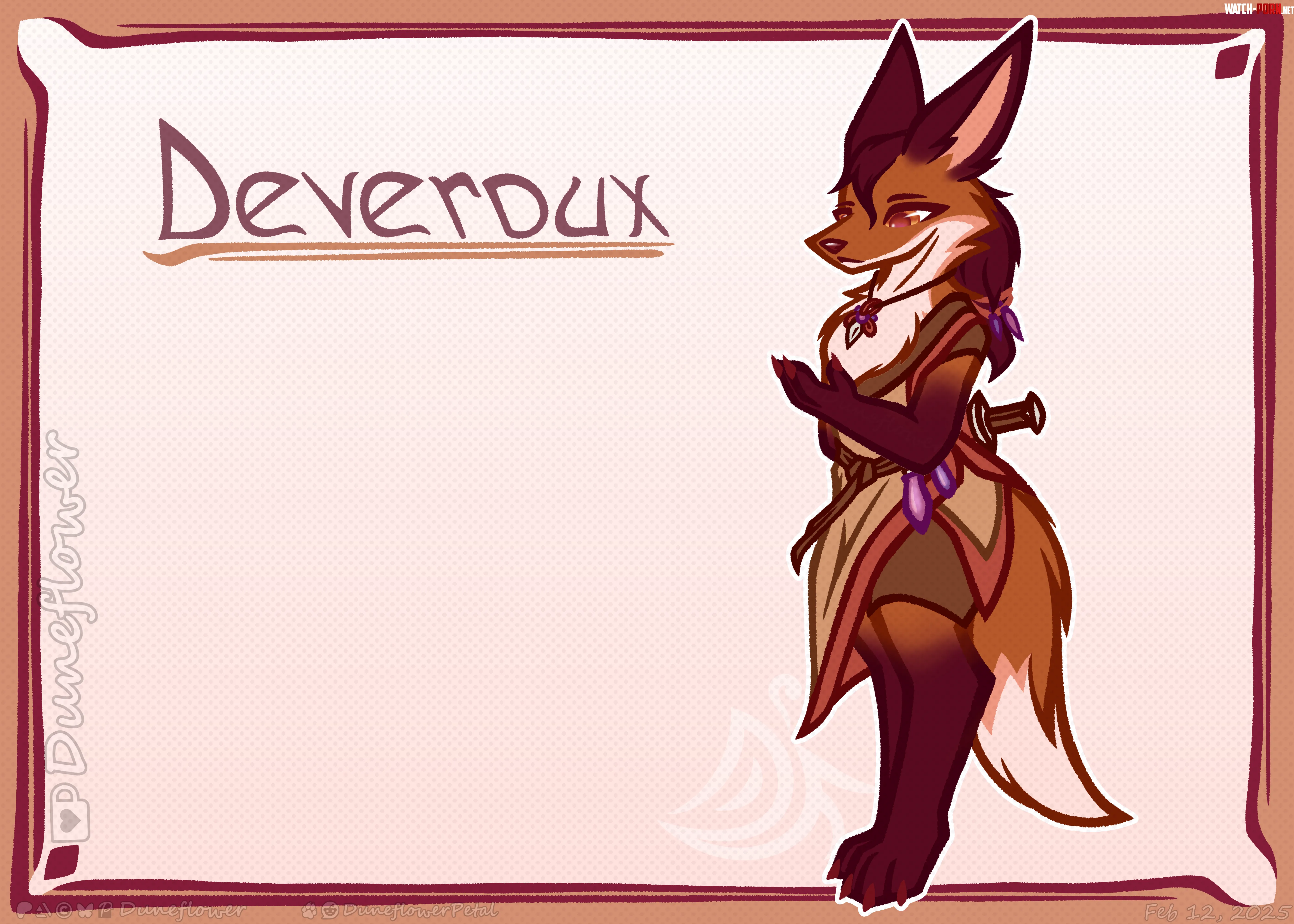 Deveroux Character Card  Design commission complete by DuneflowerPetal