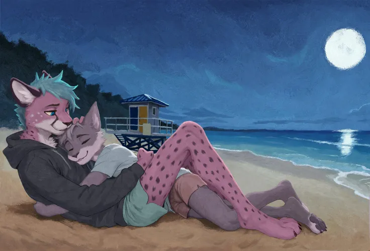 Thumbnail Heartwarming Furry Art: Hugs on the Beach LeonCheetah by DL2828