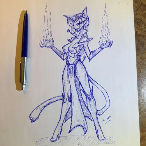 Thumbnail Unveiling the Neko Sorceress Placemat Sketch by sl1v3r8rt