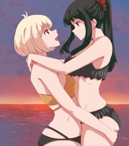 Thumbnail Beach Sunset with Lycoris Recoil: A Tranquil Yuri Scene by Lovelycuttte