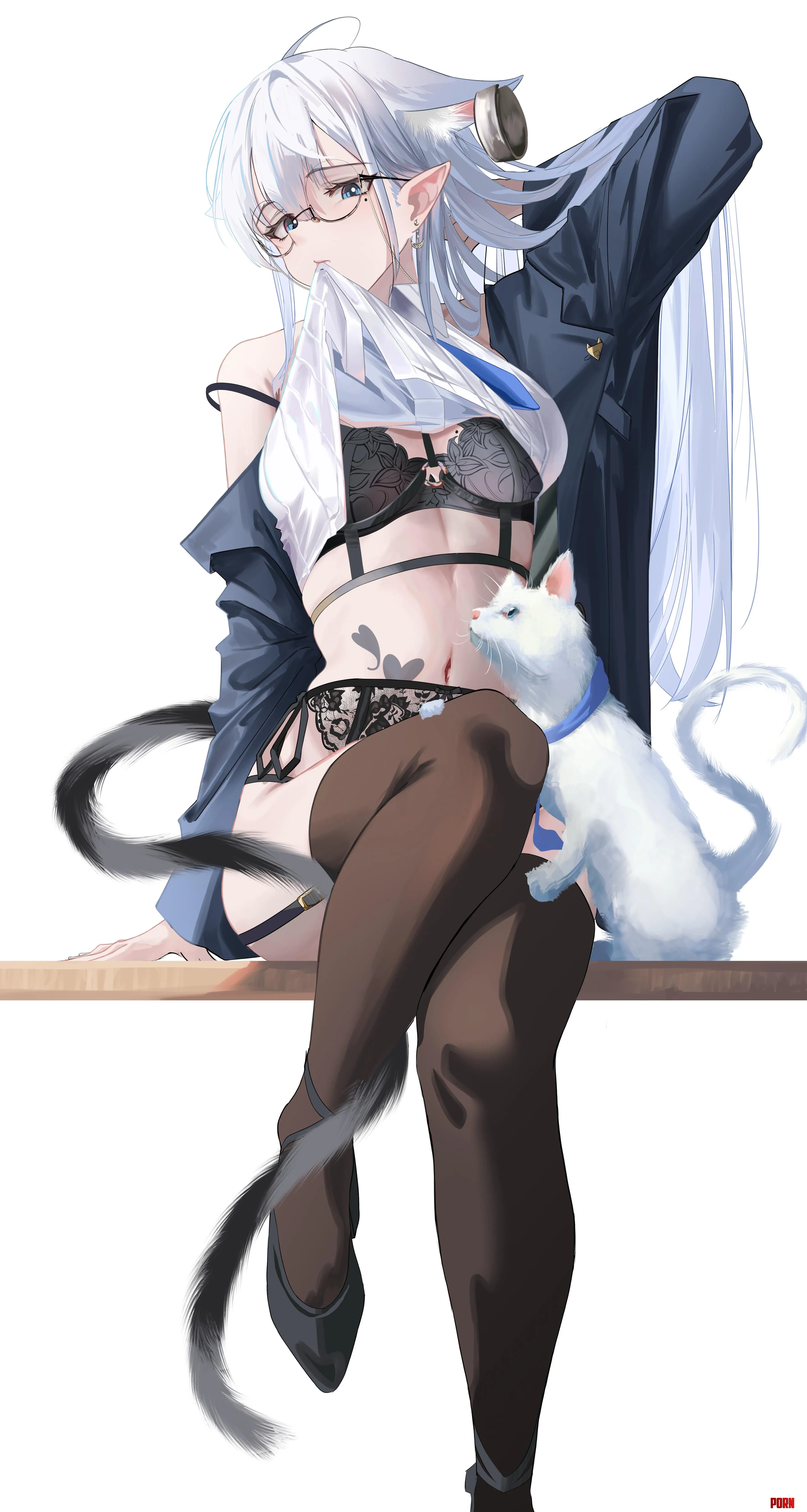 Catgirl chilling with her cat Artists OC by marxsander2016