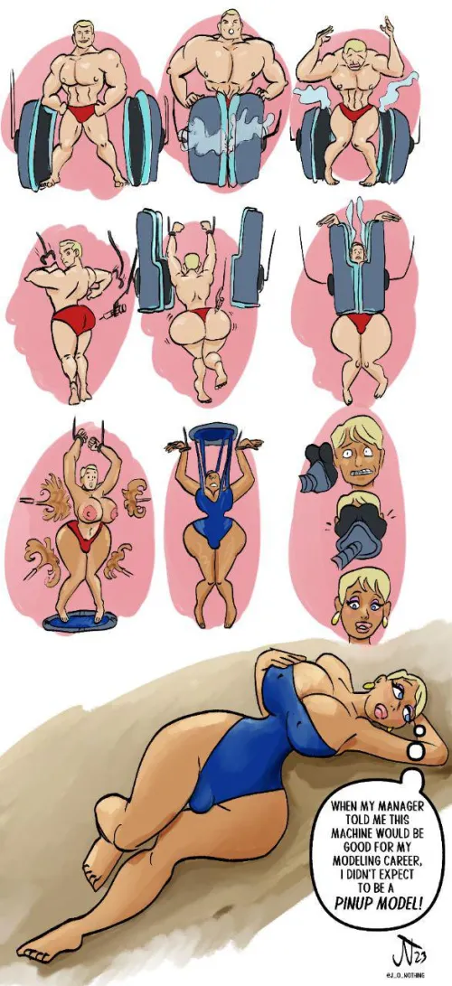 Thumbnail Transformation Journey: Bodybuilder to Swimsuit Model by JoNothing