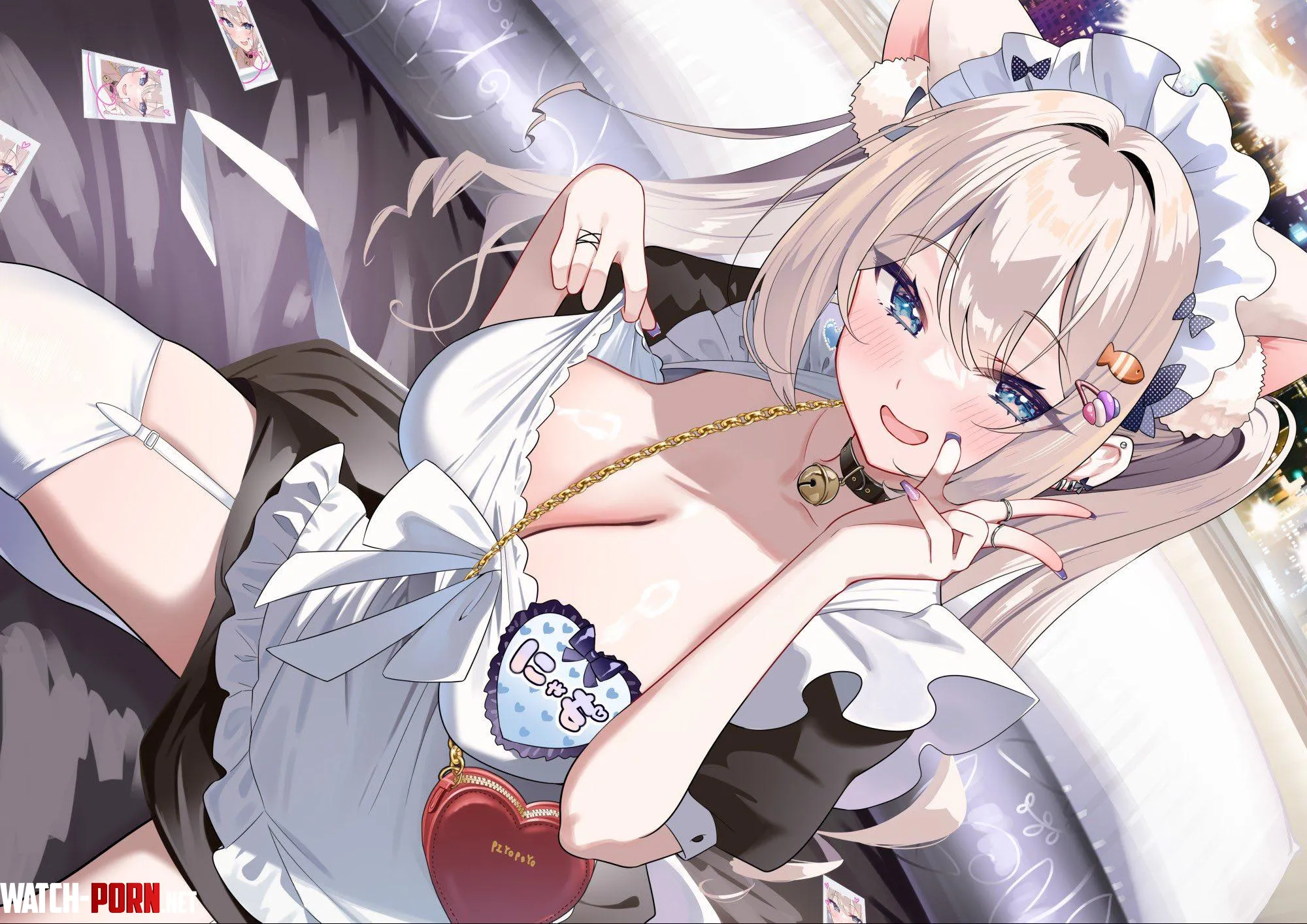 Neko maid teasing her boobs Artists OC by marxsander2016