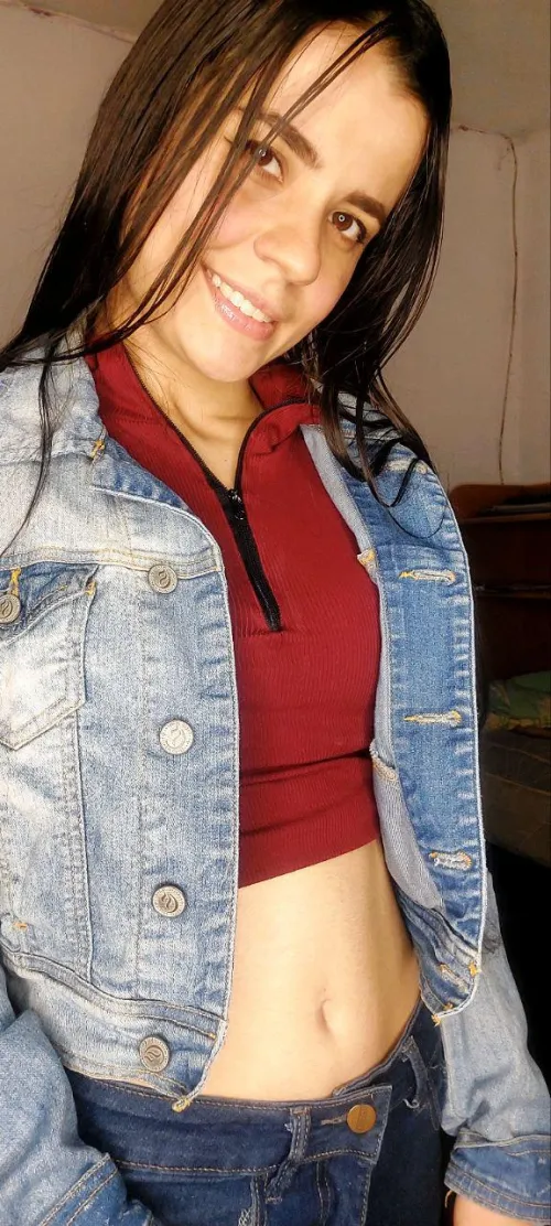 Thumbnail Stylish Red Croptop Outfit with Denim Jacket | DahliaxxMoonlight | croptopgirls