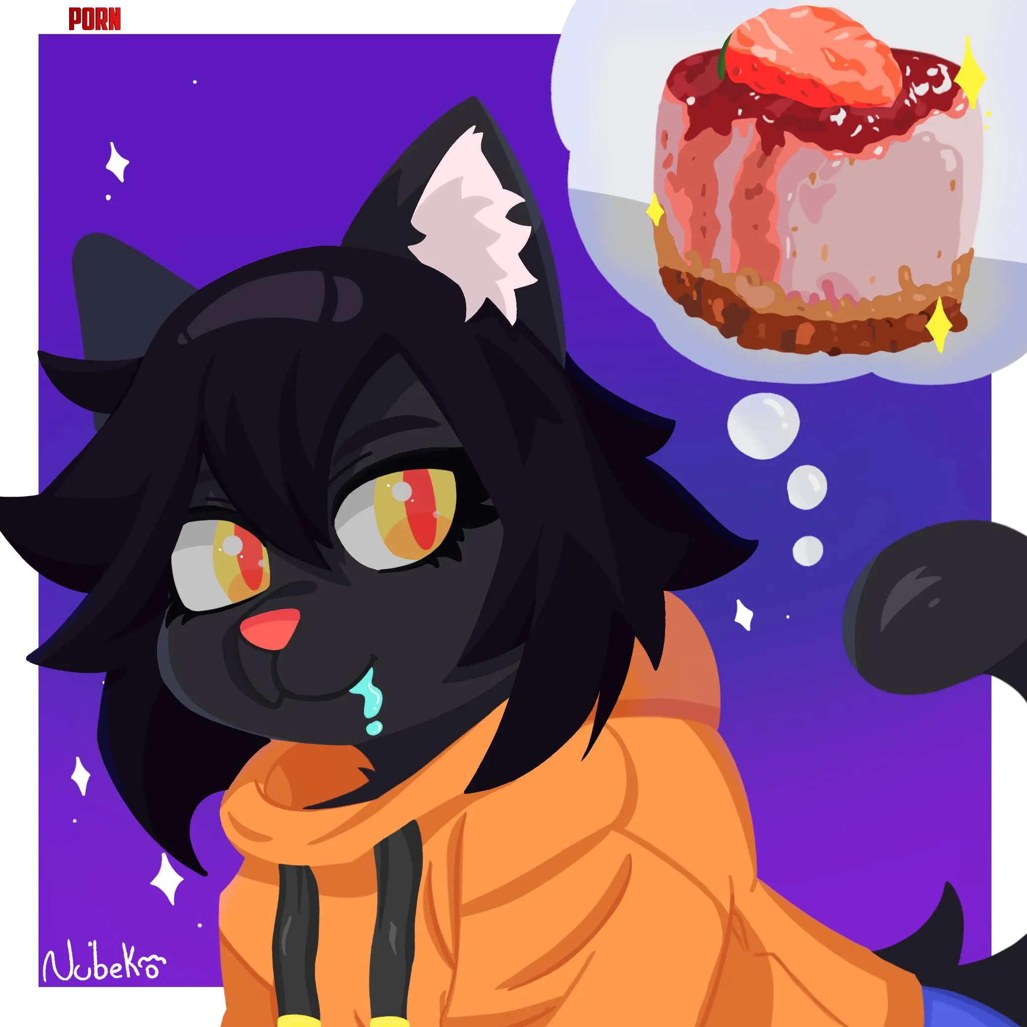 A black cat daydreaming about his dessert by RerryCookie
