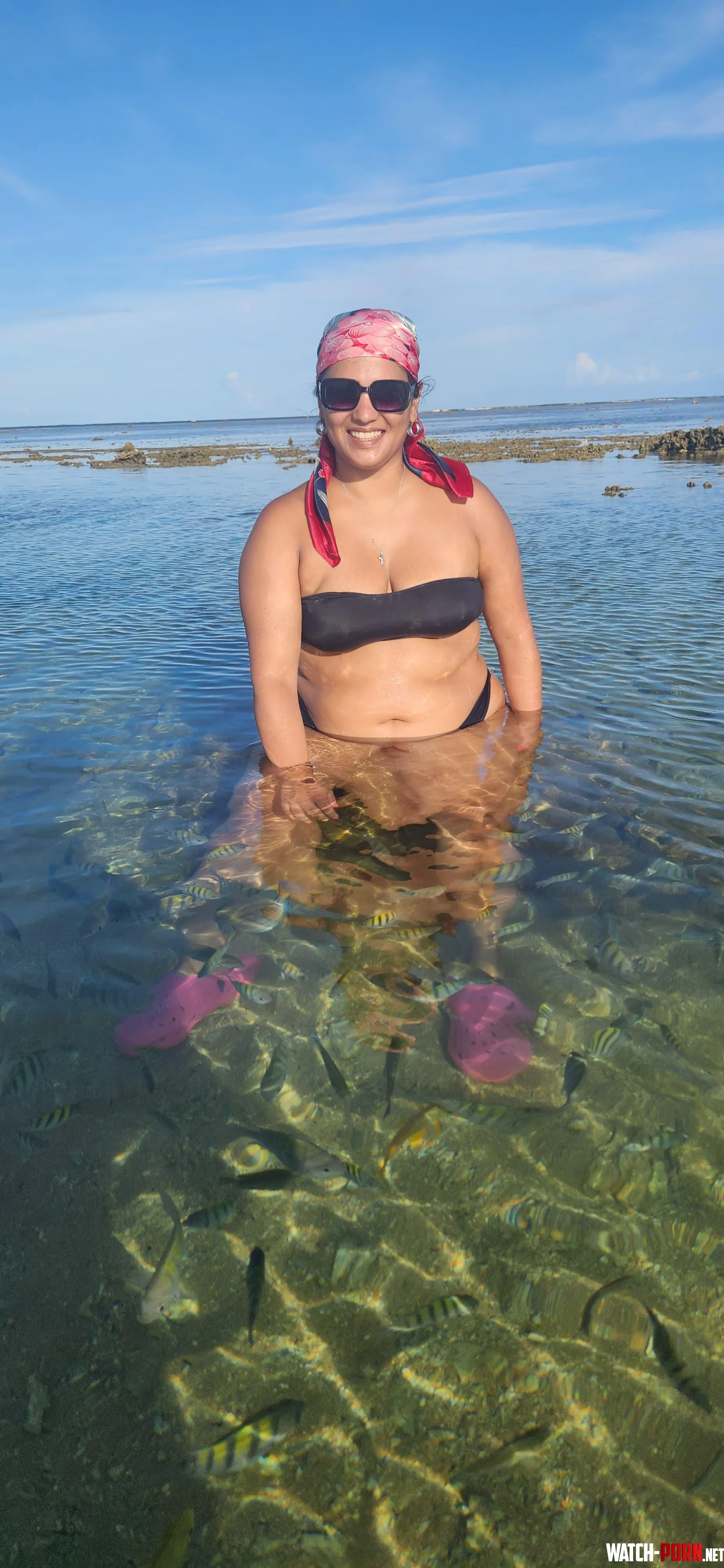 My abdomen rolled up on the beach after eating seafood and getting in the water Would you buy me food on the beach to watch my by EmmaHelenn