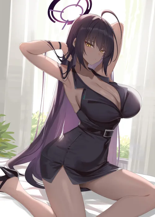 Thumbnail Karin in Black Dress Blue Archive by elegantloveglimmer | animearmpits Category